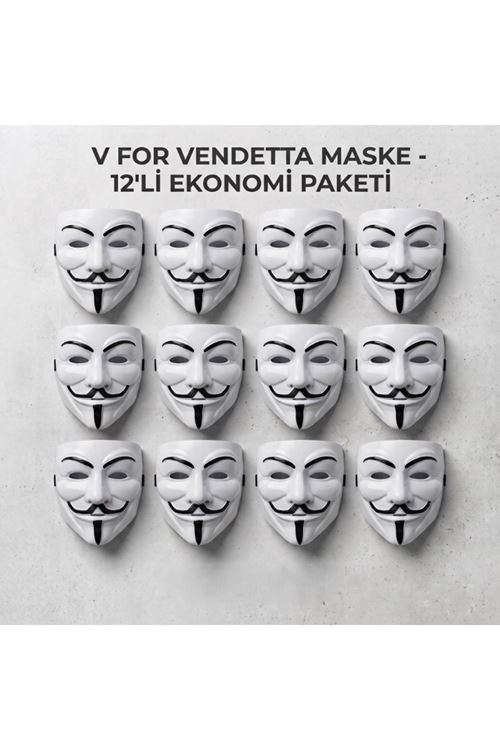 V for Vendetta Maskesi - 12'li Paket - Plastik