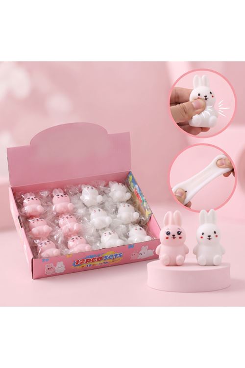 Tavşan Tasarımlı Squishy - 12'li Paket - Karışık Renk - Yumuşak Oyuncak