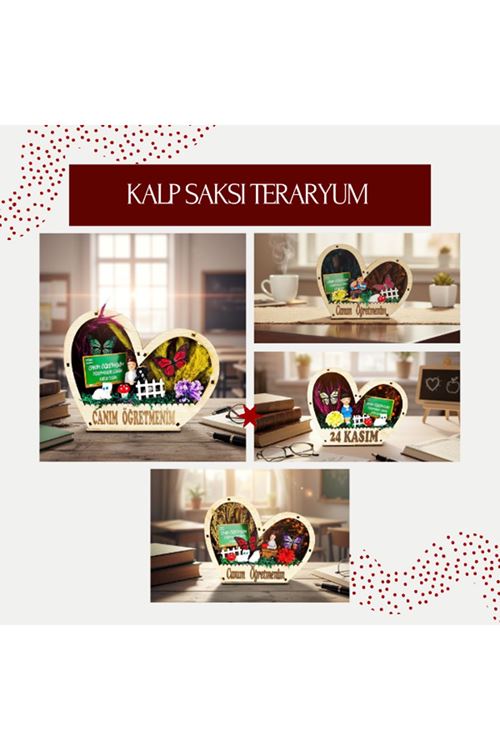 Kalp Saksı Teraryum - Öğretmenler Günü Hediyesi