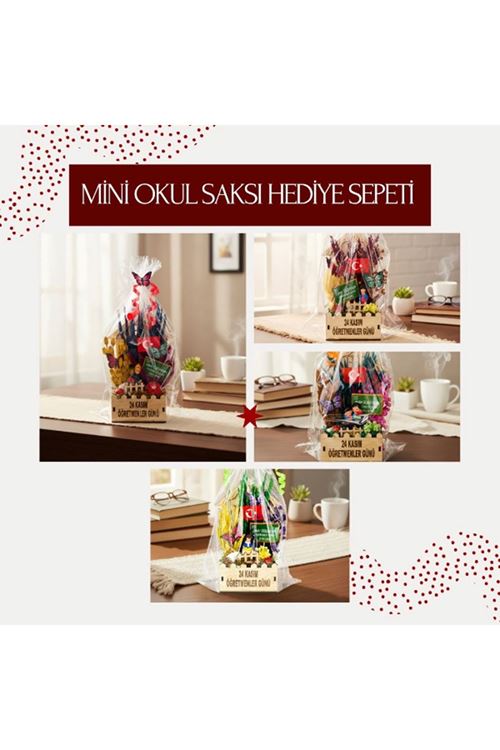Mini Okul Saksı Hediye Sepeti - Öğretmenler Günü Hediyesi