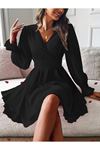 Kadın Uzun Kollu Kruvaze Yakalı Mini Sandy Elbise