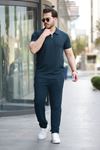 Erkek Yakalı Fermuarlı T-shirt Pantolon Ikili Rahat Takım