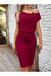 Kadın Kısa Kollu Tek Omuz Askı Ve Aksesuar Detay Beli Lastikli Krep Elbise