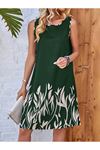 Kadın Askılı Yuvarlak Yakalı Yaprak Desenli Dalgıç Elbise