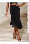 Kadın Yüksek Bel Asimetrik Detaylı Ithal Krep Etek