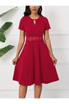 Kadın Kısa Kollu Yuvarlak Yaka Damla Detaylı Janjan Elbise