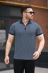 Erkek çizgili Fermuar Yakalı Kısa Kollu Tişört