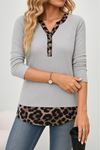Kadın Uzun Kollu Yakadan Düğmeli Leopar Detaylı Kaşkorse Bluz
