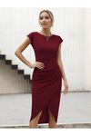 Kadın Yarım Ay Kollu Bisiklet Yaka Yandan Drapeli Ithal Krep Elbise