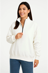 Üç İplik Dık Yaka Yarım Fermuarlı SweatShirt - Beyaz