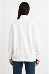 Üç İplik Dık Yaka Yarım Fermuarlı SweatShirt - Beyaz