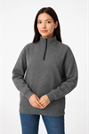 Üç İplik Dık Yaka Yarım Fermuarlı SweatShirt - Antrasit