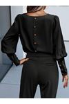 Kadın Uzun Kollu Yuvarlak Yakalı Düğmeli Ithal Krep Bluz