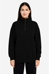 Üç İplik Dık Yaka Yarım Fermuarlı SweatShirt - Siyah