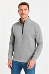 Erkek Dik Yaka Sweatshirt Dik Yaka Yarım Fermuarlı 3 İplik Şardonlu Pamuk Kumaş - Gri