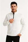 Erkek Dik Yaka Sweatshirt Dik Yaka Yarım Fermuarlı 3 İplik Şardonlu Pamuk Kumaş - Beyaz