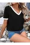 Kadın Kısa Kollu V Yakalı Viskon Bluz