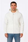 Erkek Üç İplik Kapüşonlu Tam Fermuarlı Kanguru Çepli SweatShirt Hoodie - Beyaz