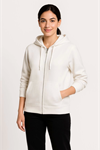 Üç İplik Kapüşonlu Tam Fermuarlı Kanguru Çepli SweatShirt Hoodie - Beyaz