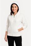 Üç İplik Kapüşonlu Tam Fermuarlı Kanguru Çepli SweatShirt Hoodie - Beyaz