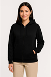 Üç İplik Kapüşonlu Tam Fermuarlı Kanguru Çepli SweatShirt Hoodie - Siyah