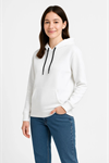 Üç İplik Kapüşonlu Kanguru Çepli SweatShirt Hoodie - Beyaz