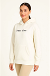 Üç İplik Kapşonlu ön Ve Arka Baskılı SweatShirt Hoodie- Beyaz