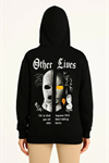Üç İplik Kapşonlu ön Ve Arka Baskılı SweatShirt Hoodie- Siyah