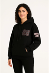Üç İplik Kapüşonlu Ön Ve Arka Baskılı SweatShirt Hoodie - Siyah
