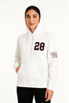 Üç İplik Kapüşonlu Ön Ve Arka Baskılı SweatShirt Hoodie - Beyaz