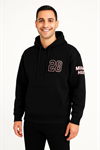 Üç İplik Kapüşonlu Ön Ve Arka Baskılı SweatShirt Hoodie - Siyah