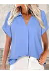 Kadın Kısa Kollu Yakalı Uzun Sandy Bluz