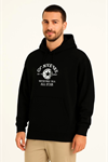 Üç İplik Kapşonlu ön Ve Arka Baskılı SweatShirt Hoodie- Siyah