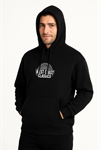 Erkek Üç İplik Kapüşonlu Ön Ve Arka Baskılı SweatShirt Hoodie - Siyah