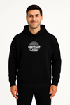 Erkek Üç İplik Kapüşonlu Ön Ve Arka Baskılı SweatShirt Hoodie - Siyah