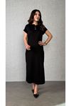 Kadın Kısa Kollu Yakalı Yandan Yırtmaçlı Viskon Iki Iplik Elbise