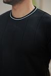 Erkek Bisiklet Yaka çizgi Desenli Ribanalı Kısa Kollu Tshirt