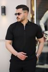 Erkek Yakası Fermuarlı Kısa Kollu T-shirt