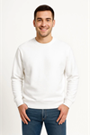 Erkek Üç İplik Düz Bisiklet Yaka SweatShirt - Beyaz
