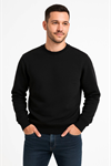Erkek Üç İplik Düz Bisiklet Yaka SweatShirt - Siyah
