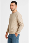 Erkek Üç İplik Düz Bisiklet Yaka SweatShirt - Bej
