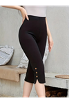 Kadın Yüksek Bel Yanlardan Düğmeli Kısa Ithal Krep Pantolon