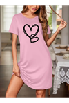 Kadın Kısa Kollu Bisiklet Yaka Kalp Desenli Viskon Elbise