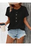 Kadın Kısa Kollu Yakası Açık önden Düğmeli Waffle Bluz