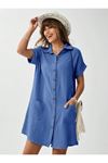 Kadın Cep Detay Müslin Kumaş Mini Gömlek Elbise