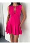 Göğüs Bağlamalı Kolsuz Mini Boy Elbise - Pembe