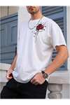 Erkek Bisiklet Yaka Kısa Kol Baskılı T-shirt - Beyaz