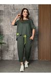 Kadın Kısa Kollu Bisiklet Yaka Viskon Iki Iplik Bluz Ve Pantolon Ikili Takım