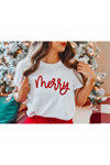 Merry Baskılı T-shirt - Beyaz