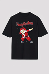 Merry Christmas Baskılı Noel Babalı T-shirt - Siyah